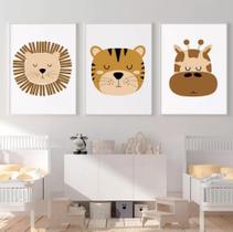 Quadro decorativo Nórdico Leão Tigre Girafa"