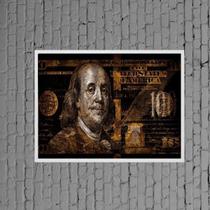 Quadro Decorativo Nota Dólar Dourada 33X24Cm Moldura Preta