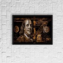 Quadro Decorativo Nota Dólar Dourada 45X34Cm Moldura Branca