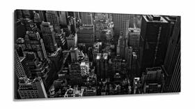 Quadro Decorativo Nova York Preto e Branco Prédios em Tecido Canvas 130x60