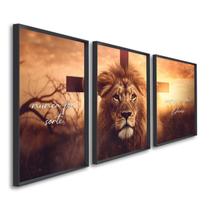 Quadro Decorativo Nunca Foi Sorte, Sempre Foi Deus Religioso com 3 Telas 60x90cm para Sala Escritório Hall Sem Vidro