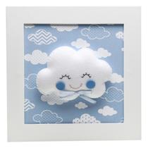 Quadro Decorativo Nuvem Com Carinha Azul Quarto Bebê Infantil Menino