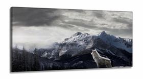 Quadro Decorativo O Lobo E A Montanha em Tecido Canvas 130x60