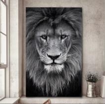 Quadro Decorativo O Olhar do Leão Preto e Branco 80x60 Quadro Decorativo O Olhar do Leão Preto e Branco 80x60
