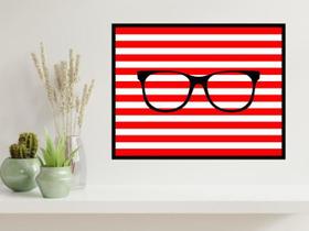 Quadro Decorativo Óculos - Fundo Listras Vermelhas 34x23cm