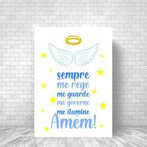 Quadro Decorativo Oração - Anjo Da Guarda Azul 34X23Cm