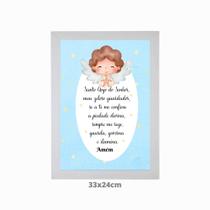 Quadro decorativo Oração Santo Anjo do Senhor com Moldura 33x24cm