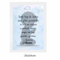 Quadro decorativo Oração Santo Anjo do Senhor com Moldura e Proteção 33x24cm - B