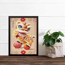 Quadro Decorativo Oriental - Leão Chinês 45x34cm - com vidro Quadro Decorativo Oriental - Leão Chinês 45x34cm - com vidro