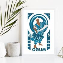 Quadro Decorativo Orixá Ogum 33x24cm - Vidro, Madeira Preta