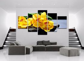 Quadro decorativo orquídea amarela meditação sala quarto 5 peças