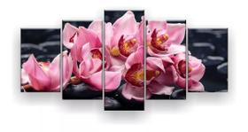 Quadro Decorativo Orquídea Fundo Preto 129x61 Sala Quarto