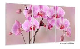 Quadro Decorativo Orquídeas Rosa 120x60 3 peças Sala Quarto