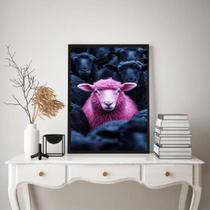 Quadro Decorativo Ovelha Rosa 24x18cm - com vidro Quadro Decorativo Ovelha Rosa 24x18cm - com vidro