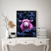 Quadro Decorativo Ovelha Rosa 45X34Cm Quadro Decorativo Ovelha Rosa 45X34Cm