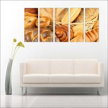 Quadro Decorativo Padarias Cafeterias Pães Café Bolos Tortas 5 Peças GG13