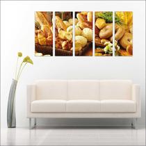 Quadro Decorativo Padarias Cafeterias Pães Café Bolos Tortas 5 Peças GG15
