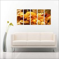 Quadro Decorativo Padarias Cafeterias Pães Café Bolos Tortas 5 Peças GG4