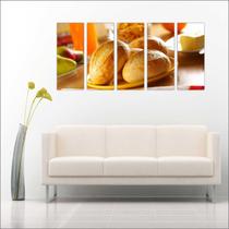 Quadro Decorativo Padarias Cafeterias Pães Café Bolos Tortas 5 Peças GG9