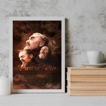 Quadro Decorativo Padre Pio 45x34cm - Vidro e Moldura Preta