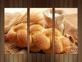 Quadro Decorativo Pães Tortas Padarias Cafeterias Gourmet Com 3 peças Com Moldura