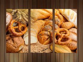 Quadro Decorativo Pães Tortas Padarias Cafeterias Gourmet Com 3 peças Com Moldura
