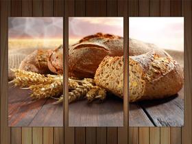 Quadro Decorativo Pães Tortas Padarias Cafeterias Gourmet Com 3 peças Com Moldura