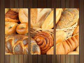 Quadro Decorativo Pães Tortas Padarias Cafeterias Gourmet Com 3 peças Com Moldura