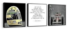 Quadro decorativo painel 3 peças capacete e carro de formula 1 Ayrton Senna decoração - Ana Decor