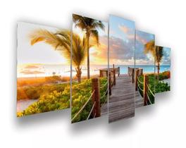 Quadro Decorativo Painel Deck Praia Coqueiros Mar Por Do Sol "