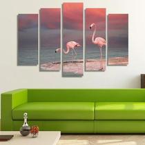 Quadro Decorativo Painel Flamingos Entardecer"