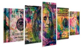 Quadro Decorativo Painel Mosaico Dólar Nota Estados Unidos Colorido Sala"