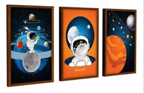 Quadro Decorativo Painel Mosaico Menino Astronauta Trio"