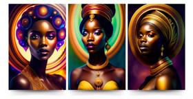 Quadro Decorativo Painel Mosaico Mulher Negra Africana Gold"