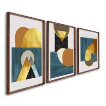 Quadro Decorativo Paisagem Abstrata com 3 Telas de Parede para Sala Quarto Escritório 60cm X 90cm Com Vidro