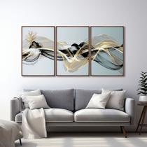 Quadro Decorativo Paisagem Abstrata Preto e Dourado com 3 Telas 50x75 e 60x90 de Parede para Sala Quarto Escritório