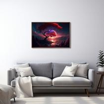 Quadro Decorativo Paisagem Anoitecer com Árvore e Penhasco com 1 Tela 60x90cm para Sala Quarto Com Vidro