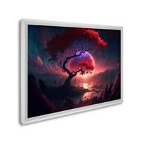 Quadro Decorativo Paisagem Anoitecer com Árvore e Penhasco com 1 Tela 60x90cm para Sala Quarto Sem Vidro
