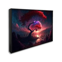 Quadro Decorativo Paisagem Anoitecer com Árvore e Penhasco com 1 Tela 60x90cm para Sala Quarto Sem Vidro