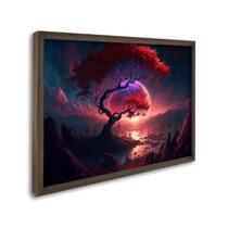 Quadro Decorativo Paisagem Anoitecer com Árvore e Penhasco com 1 Tela 60x90cm para Sala Quarto Sem Vidro