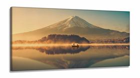 Quadro Decorativo Paisagem Árvore Lago Entardecer em Tecido Canvas 130x60