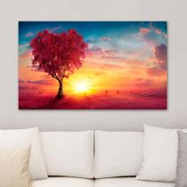 Quadro Decorativo Paisagem Árvore Por do Sol em Tela Canvas 100x60 Cm Sala Quarto Escritório