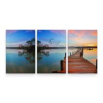 Quadro Decorativo Paisagem Barco Lago Deck Pôr Sol