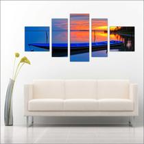 Quadro Decorativo Paisagem Barco Praia Mar Mosaico 5 Peças TT18