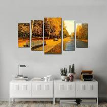 Quadro Decorativo Paisagem Bosque 60x110cm Mosaico 5 Peças Quadro Decorativo Paisagem Bosque 60x110cm Mosaico 5 Peças