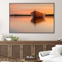 Quadro Decorativo Paisagem Canoa Por Do Sol