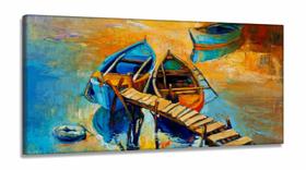 Quadro Decorativo Paisagem Canoas Entardecer Sala em Tecido Canvas 130x60 Quadro Decorativo Paisagem Canoas Entardecer Sala em Tecido Canvas 130x60