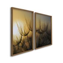 Quadro Decorativo Paisagem Dentes de Leão e Pôr do Sol com 2 telas para Sala Casa de Praia Lavabo