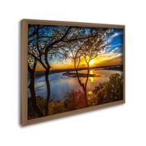 Quadro Decorativo Paisagem Lago com Árvores e Pôr do Sol com 1 Tela 50x75cm ou 60x90cm de Parede para Sala Quarto Hall