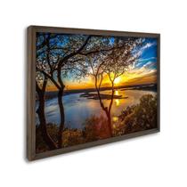 Quadro Decorativo Paisagem Lago com Árvores e Pôr do Sol com 1 Tela 60x90cm para Sala Quarto Sem Vidro